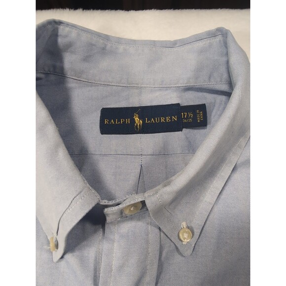 Ralph Lauren Classic Fit Flesh Pony Blue Men Button Shirt  17.5 34/35 *Stain* - Picture 7 of 12